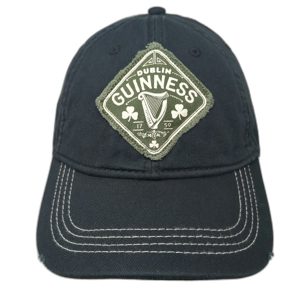 Guinness Baseball Cap Black One Size Frayed Patch Harp Dublin Shamrocks Hat